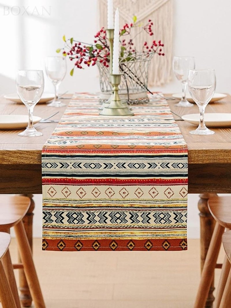 BOXAN Antique Southwestern Native Design Table Runner Cloth, Boho Cotton Geometric Striped Pattern Tribal Table Cover for Farmhouse Home Dinning Living Room Western Style Party Decor (12 X 48 inch) - Image 3